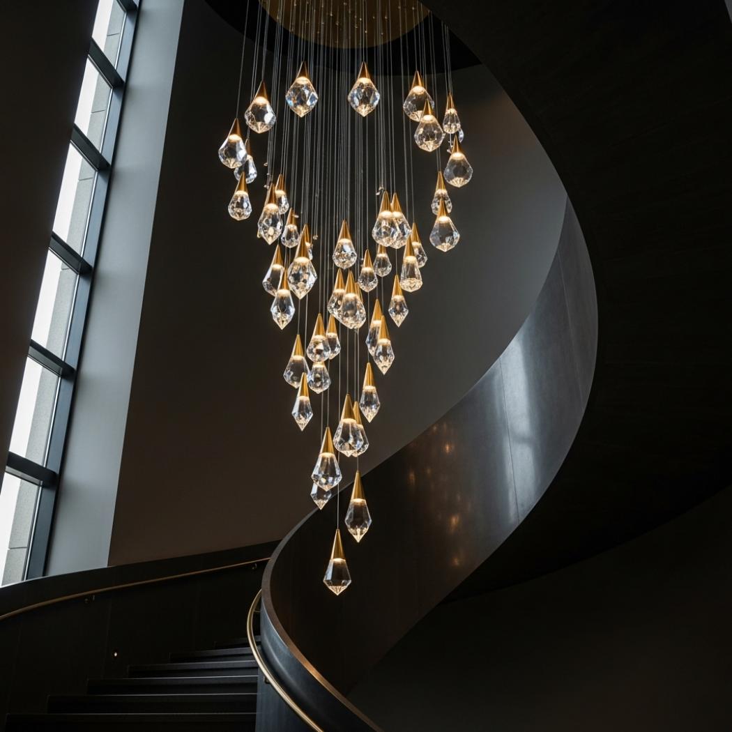 Teardrop Crystal Stair Chandelier
